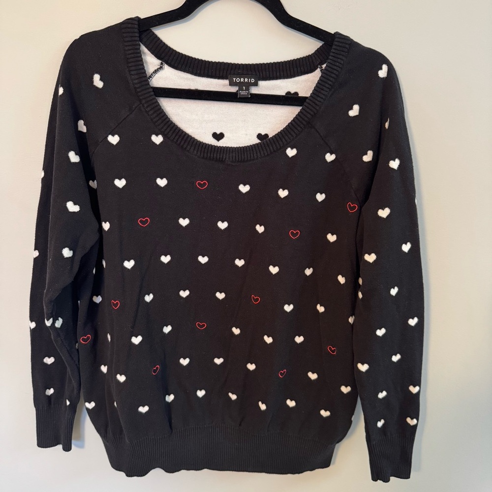 TORRID Women's Sweater Black with White & Red Hearts Size 1X